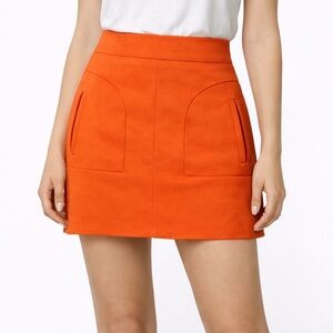 ZARA Woman High Waist Rust Orange Mini Skirt with Front Pockets Size S